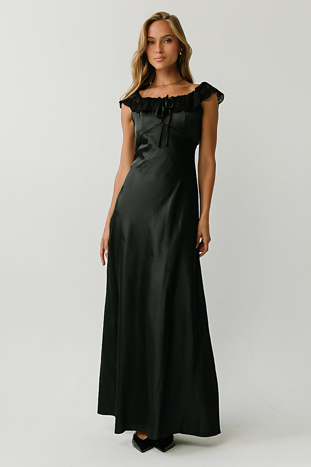 Leighton Satin Maxi Dress in Black