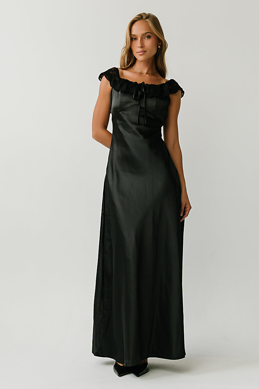 Leighton Satin Maxi Dress in Black