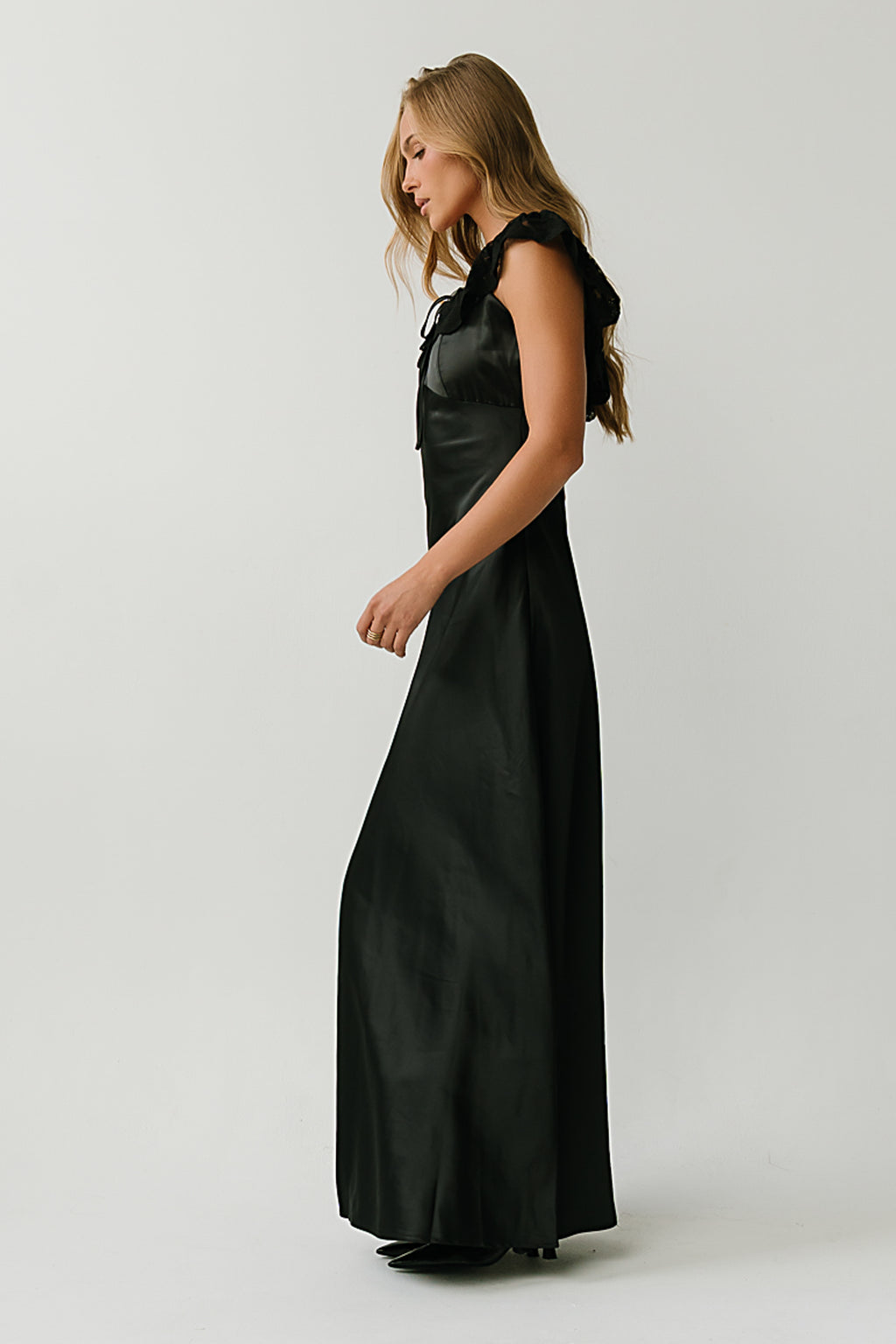 Leighton Satin Maxi Dress in Black