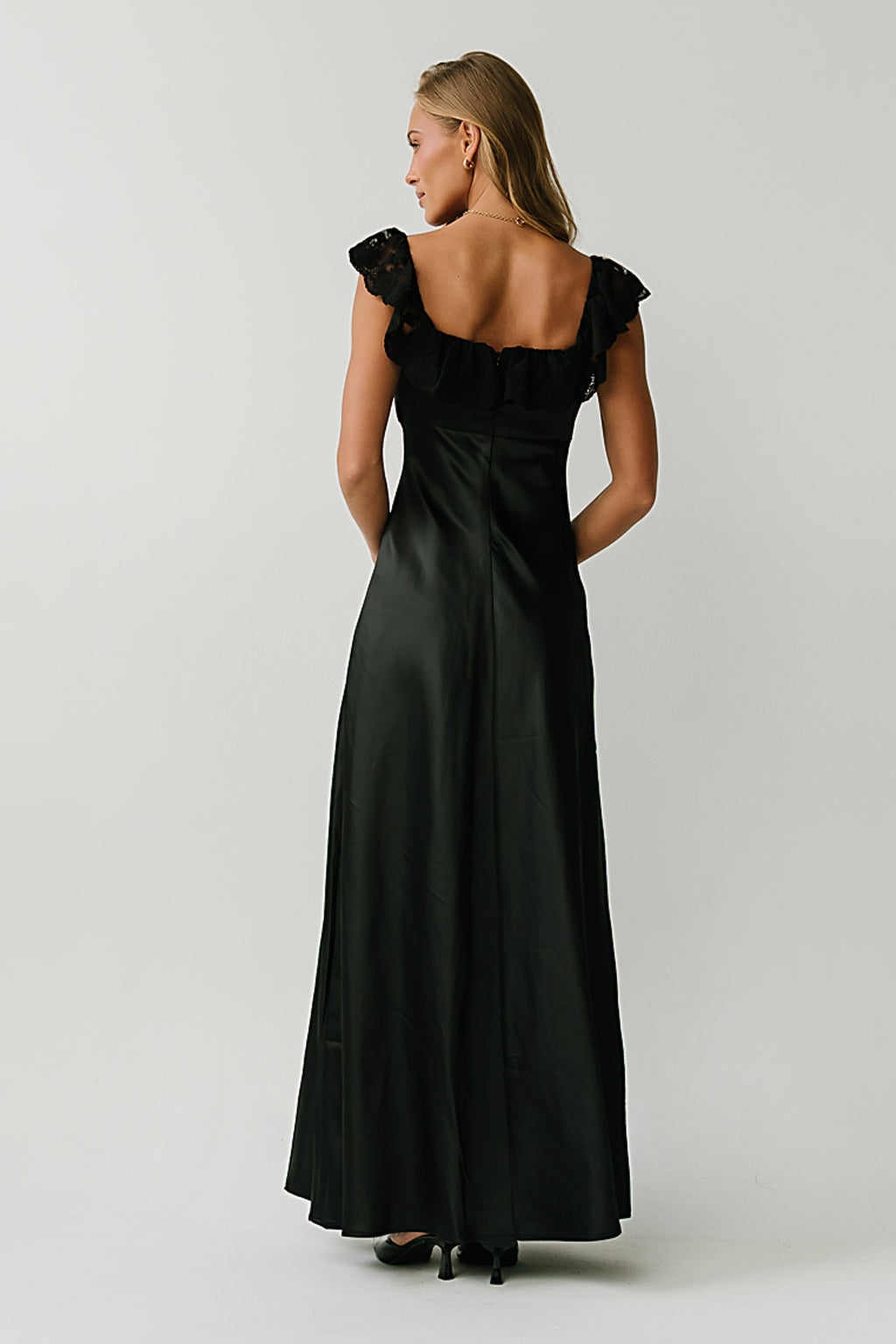 Leighton Satin Maxi Dress in Black