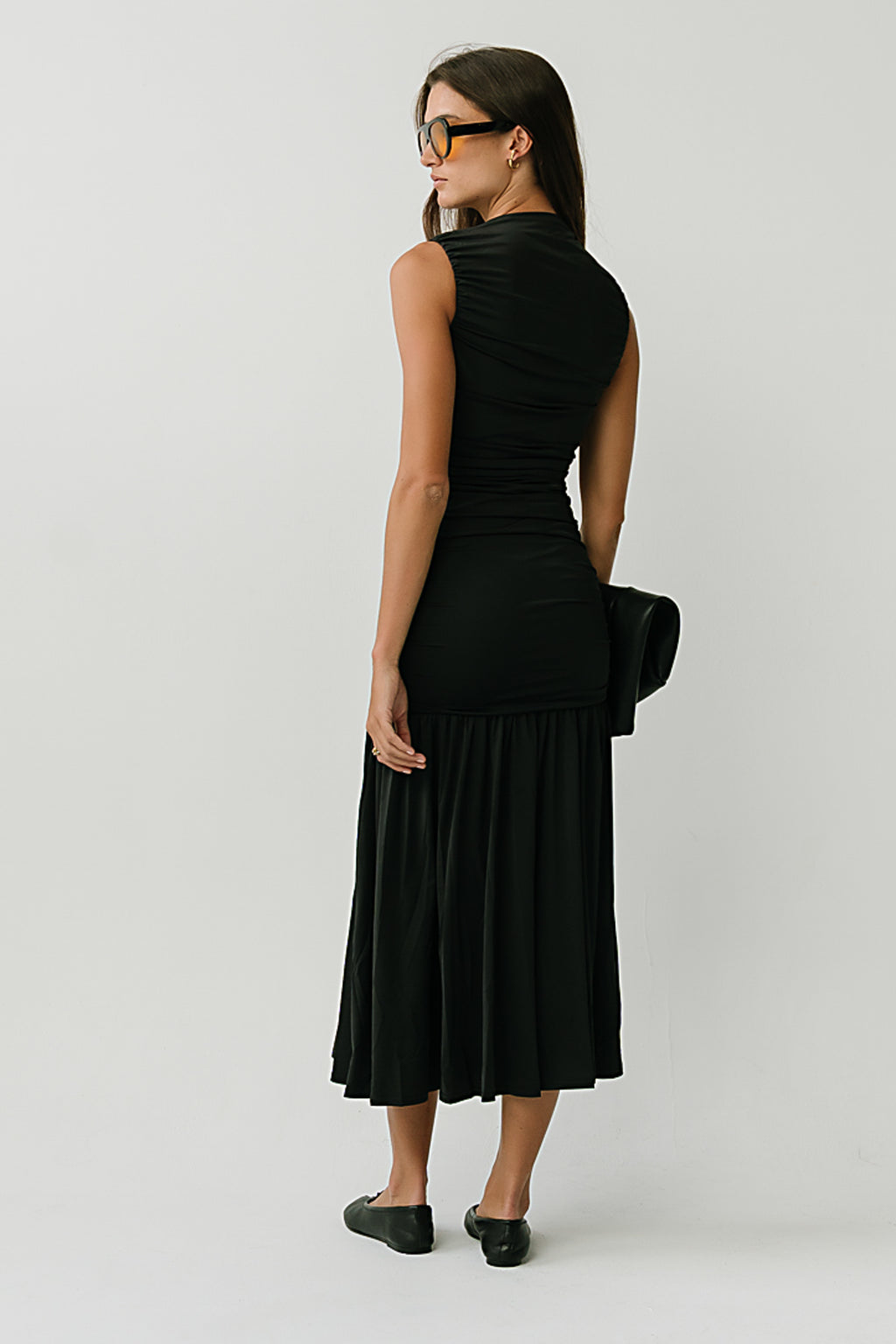 Zara Ruched Midi Dress in Black