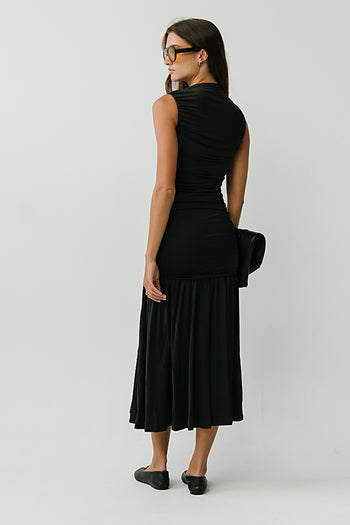Zara Ruched Midi Dress in Black
