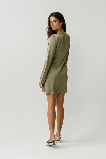 Aria Satin Mini Dress in Olive