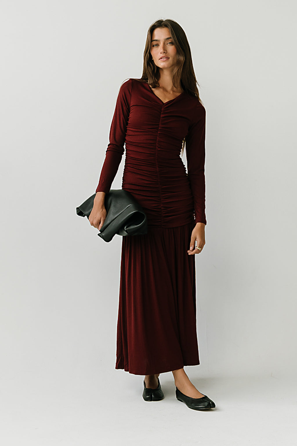 Danna Ruched Maxi Dress in Red-Brown