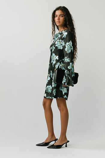 Aria Satin Mini Dress in Black
