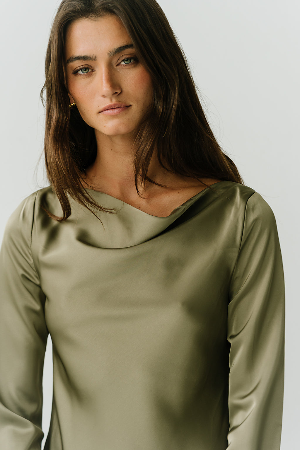 Aria Satin Mini Dress in Olive