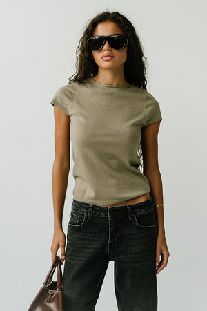 Ally Ribbed Top in Olive