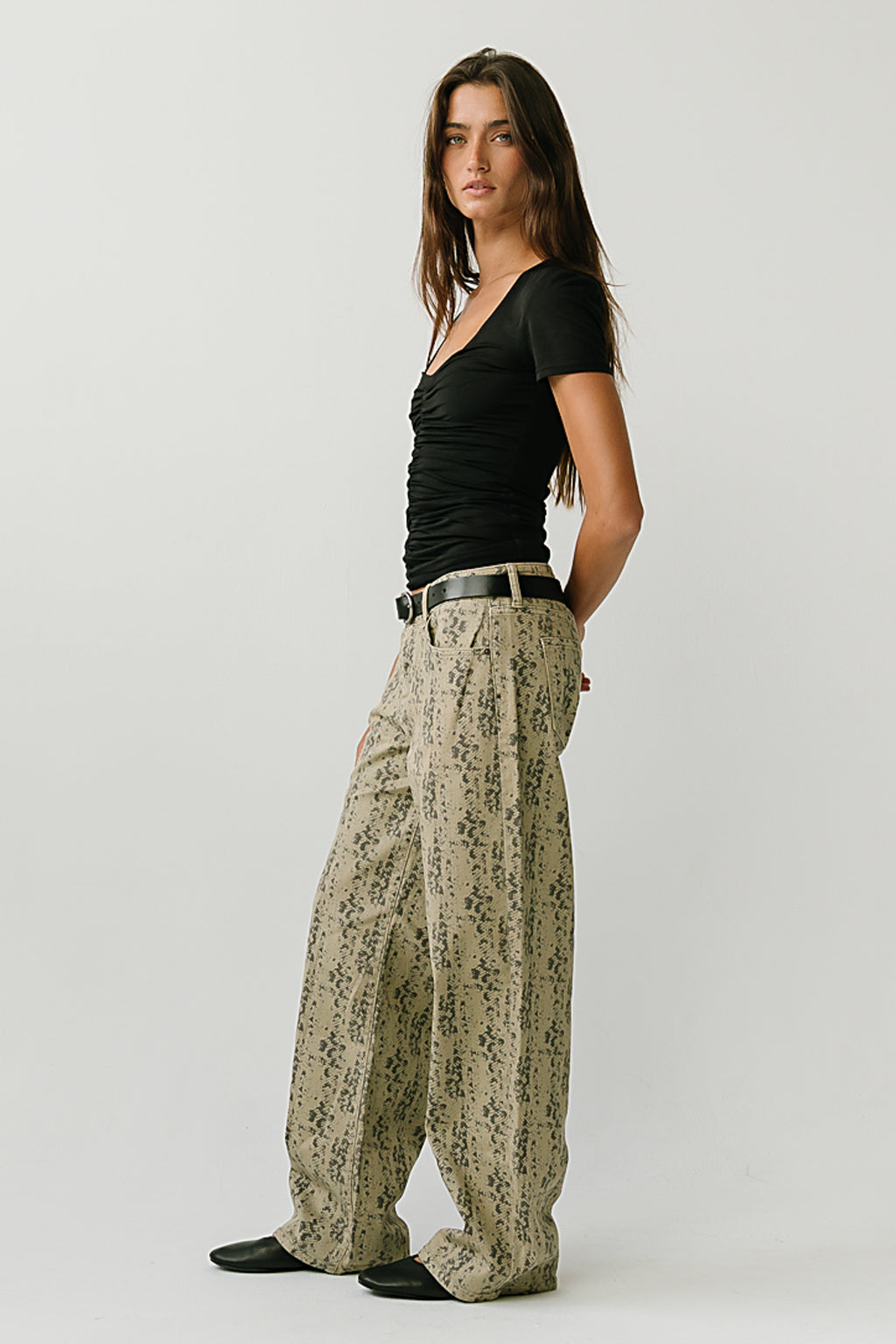 Kali Ruched Fitted Top in Black