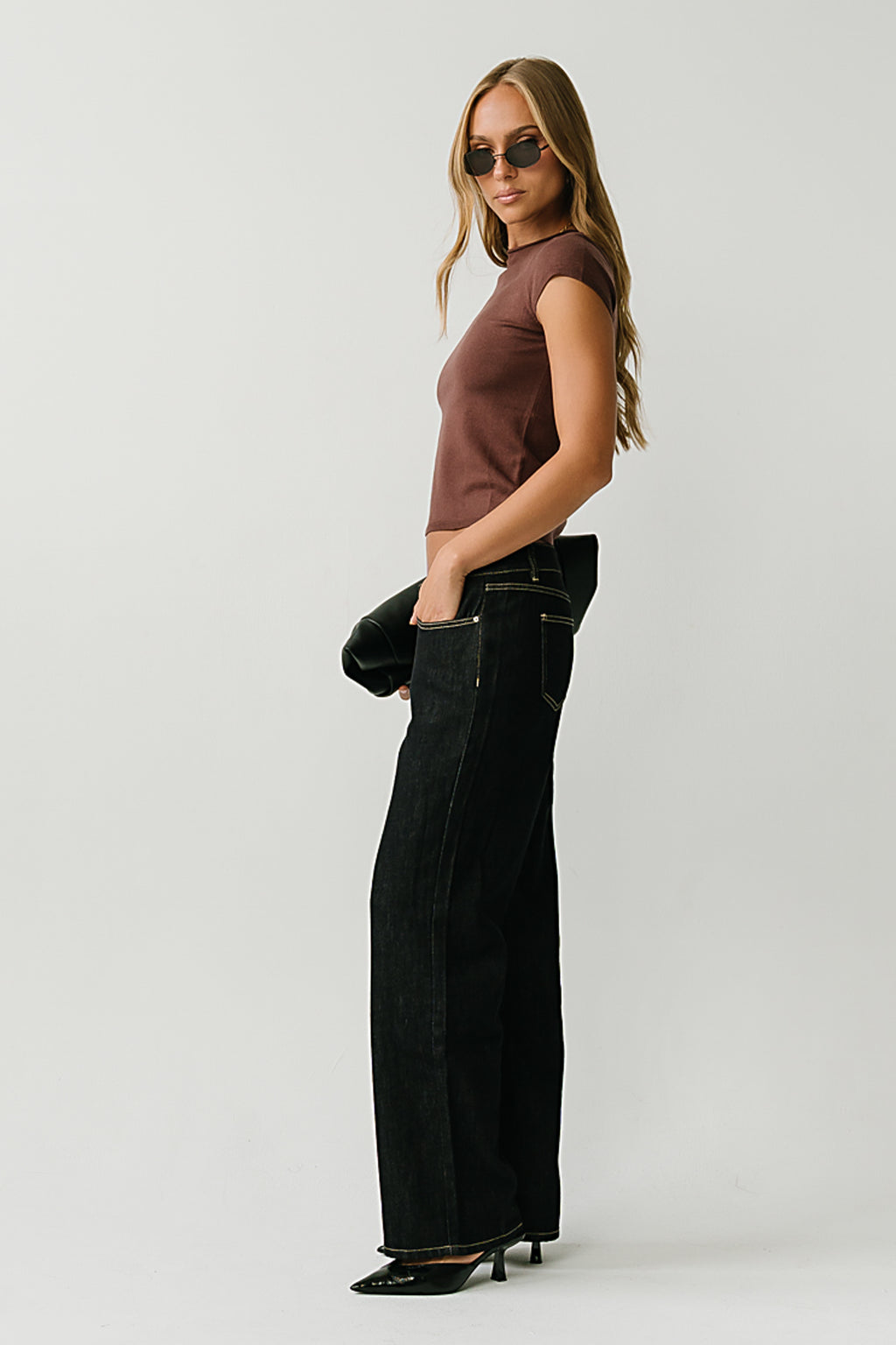 Ally Ribbed Top in Red-Brown