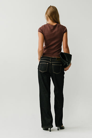 Ally Ribbed Top in Red-Brown