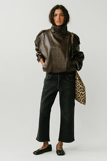 Ruth Leather Bomber Jacket in Brown