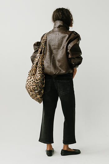 Ruth Leather Bomber Jacket in Brown