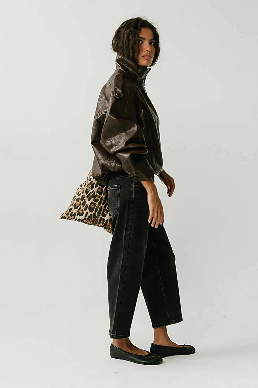 Ruth Leather Bomber Jacket in Brown