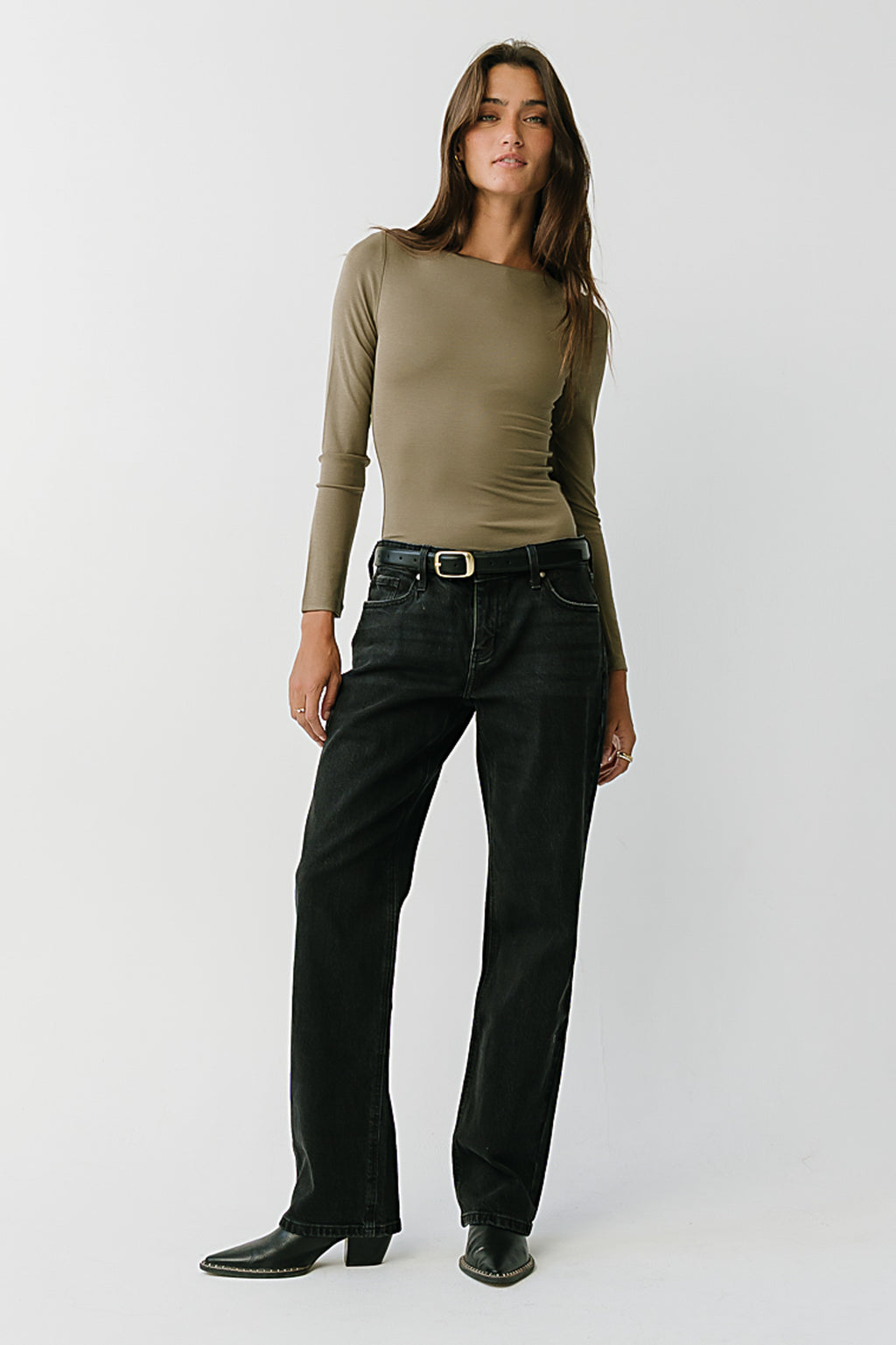Peyton Boat Neck Top in Olive