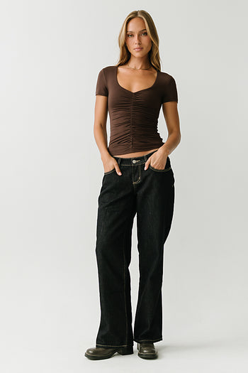 Kali Ruched Fitted Top in Brown