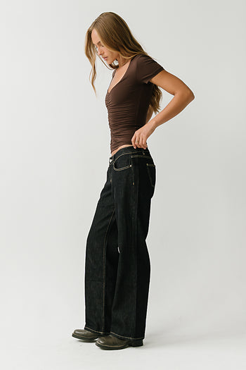 Kali Ruched Fitted Top in Brown
