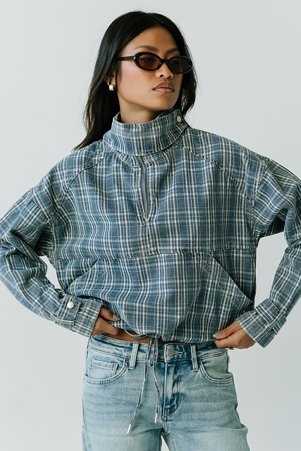 Regina Denim Jacket in Plaid Denim