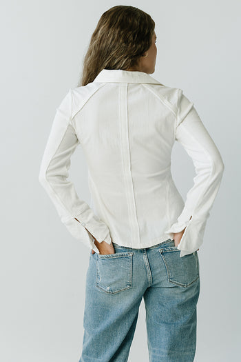 Alisa Mixed Media Button Up in White