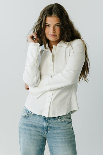 Alisa Mixed Media Button Up in White