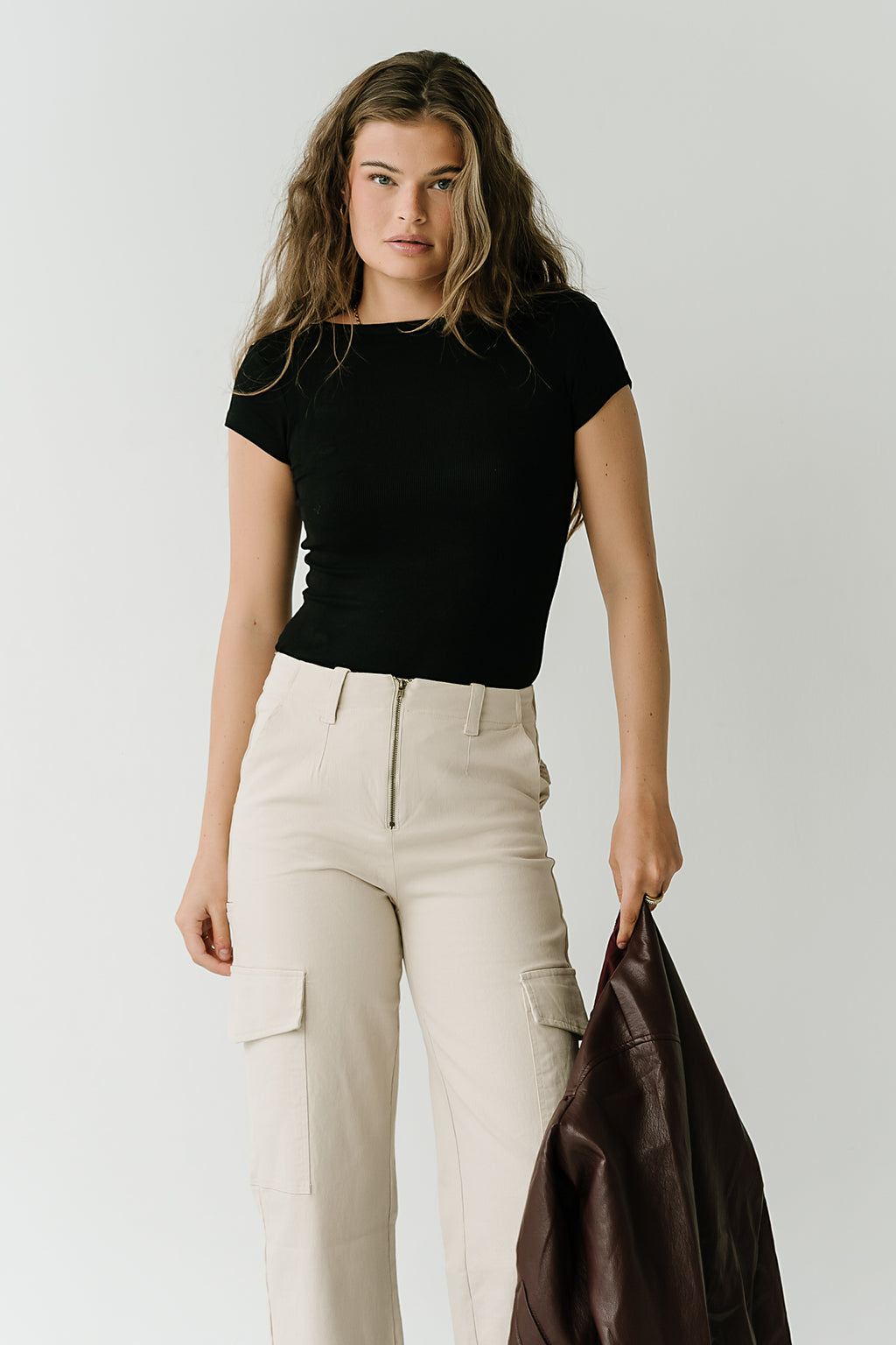 Tiffany Ribbed Tee in Black