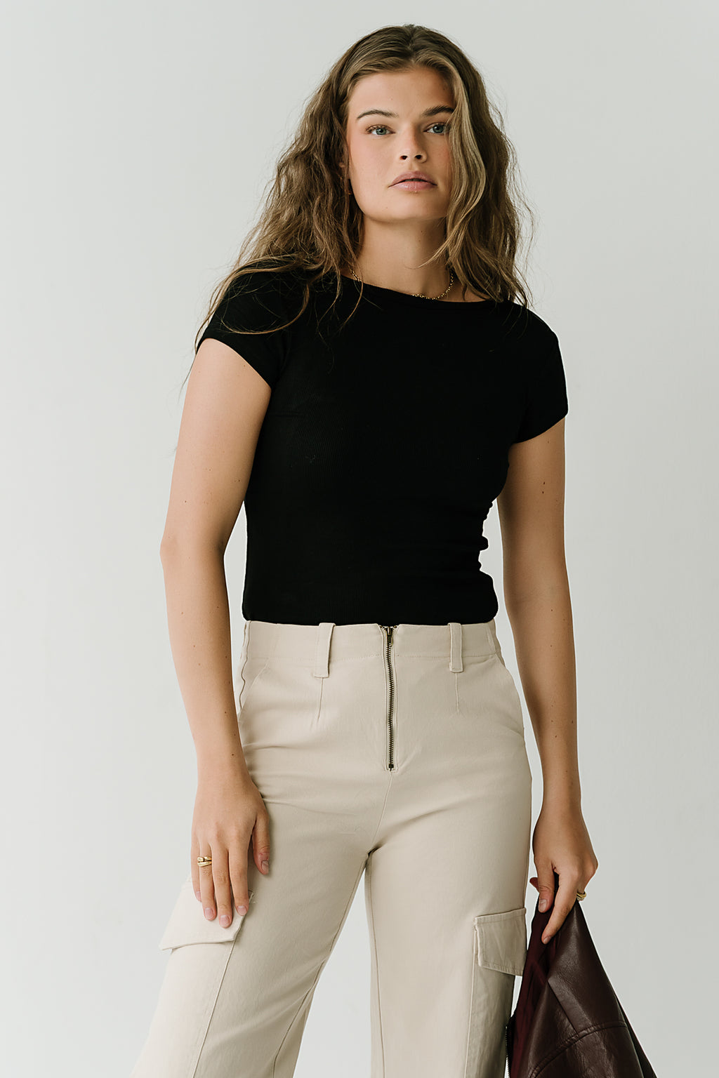 Tiffany Ribbed Tee in Black