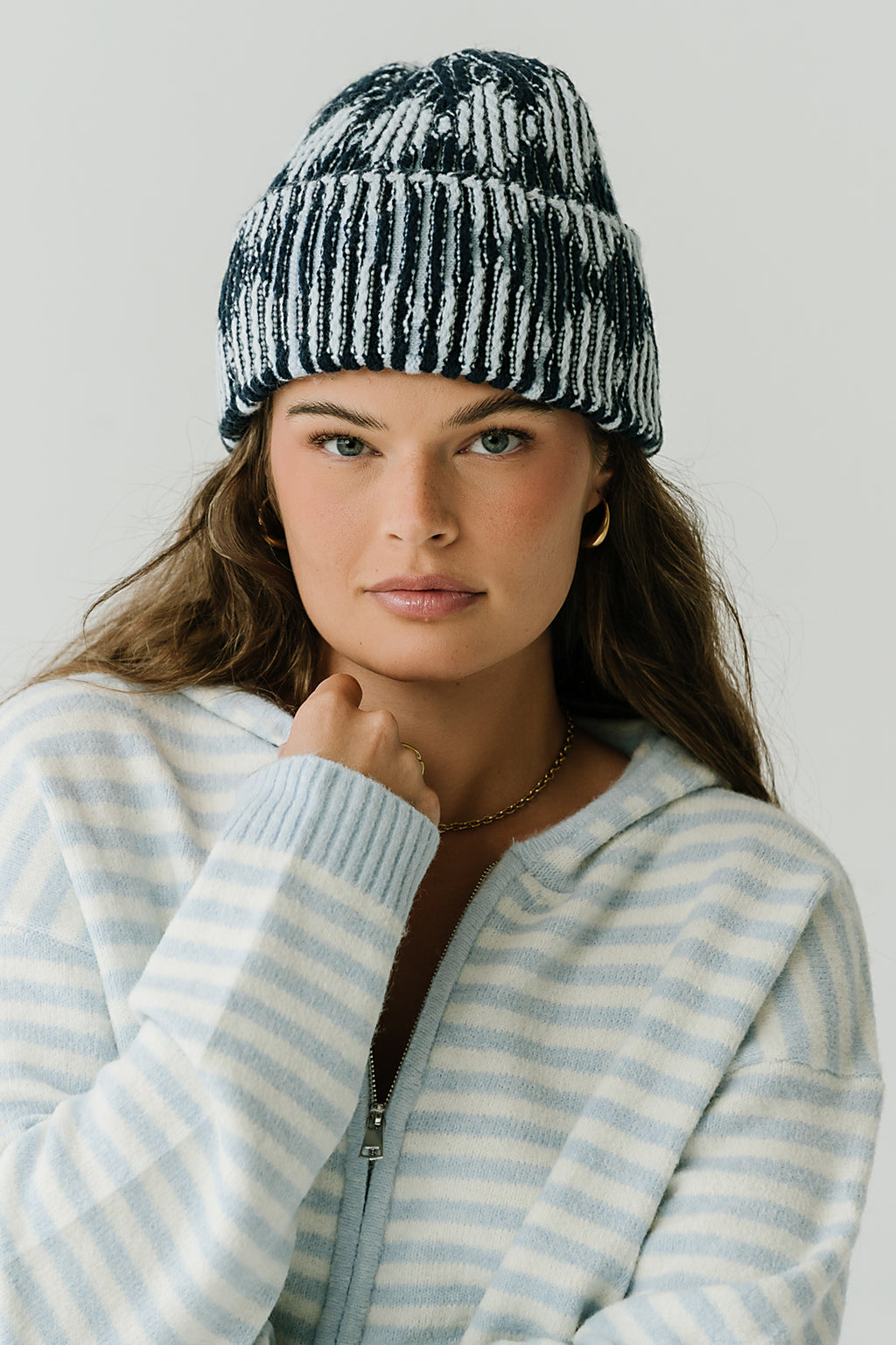 Gemma Reversible Beanie in Navy