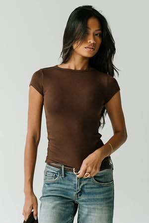 Tiffany Ribbed Tee in Brown
