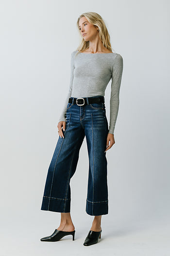 Lorelai Boat Neck Top in Heather Grey