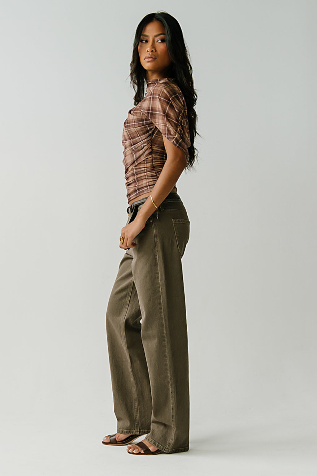 Emory Plaid Ruched Top
