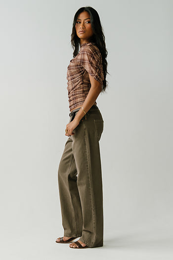 Emory Plaid Ruched Top