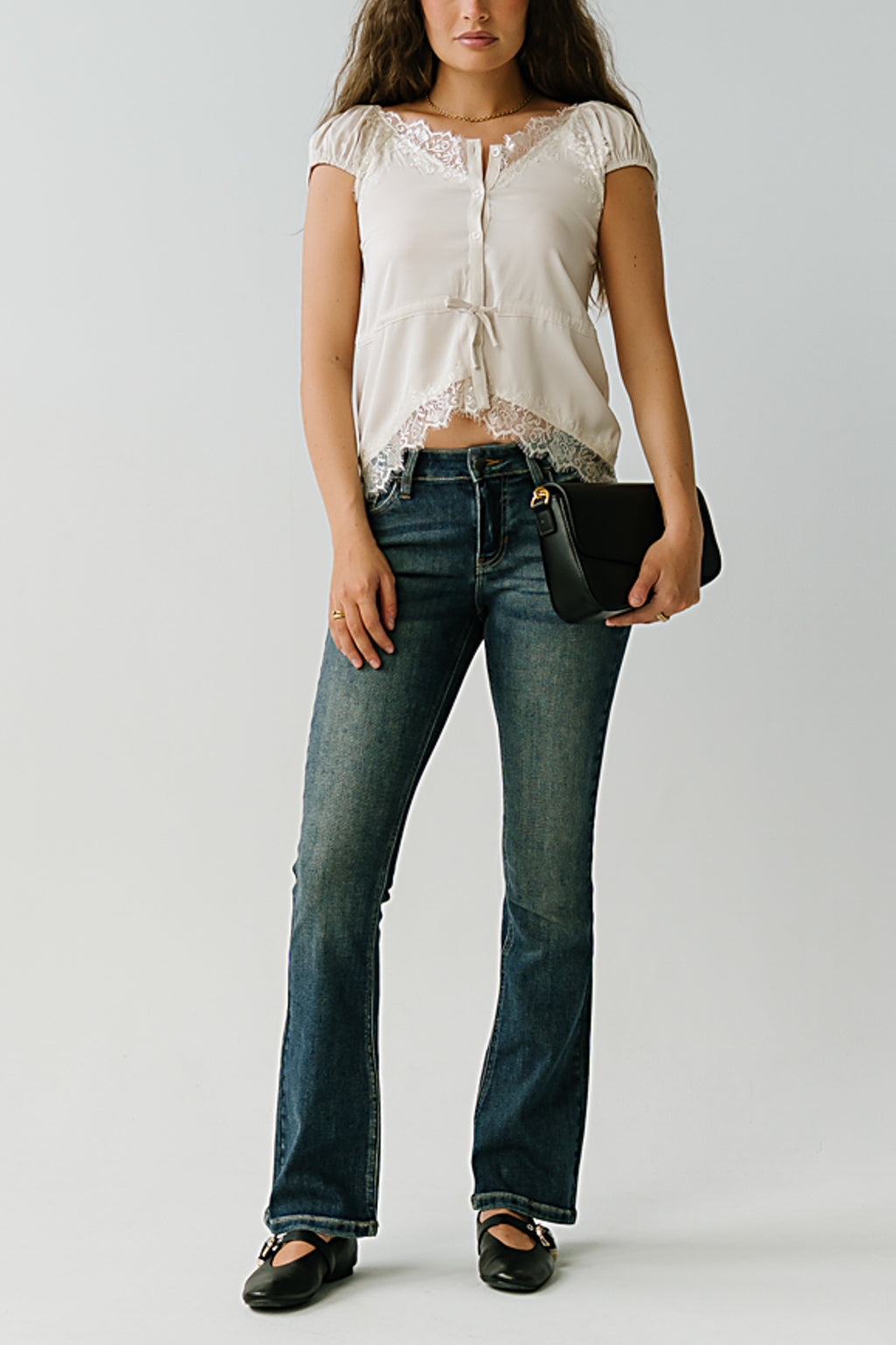 Lana Lace Trim Satin Top in Bone