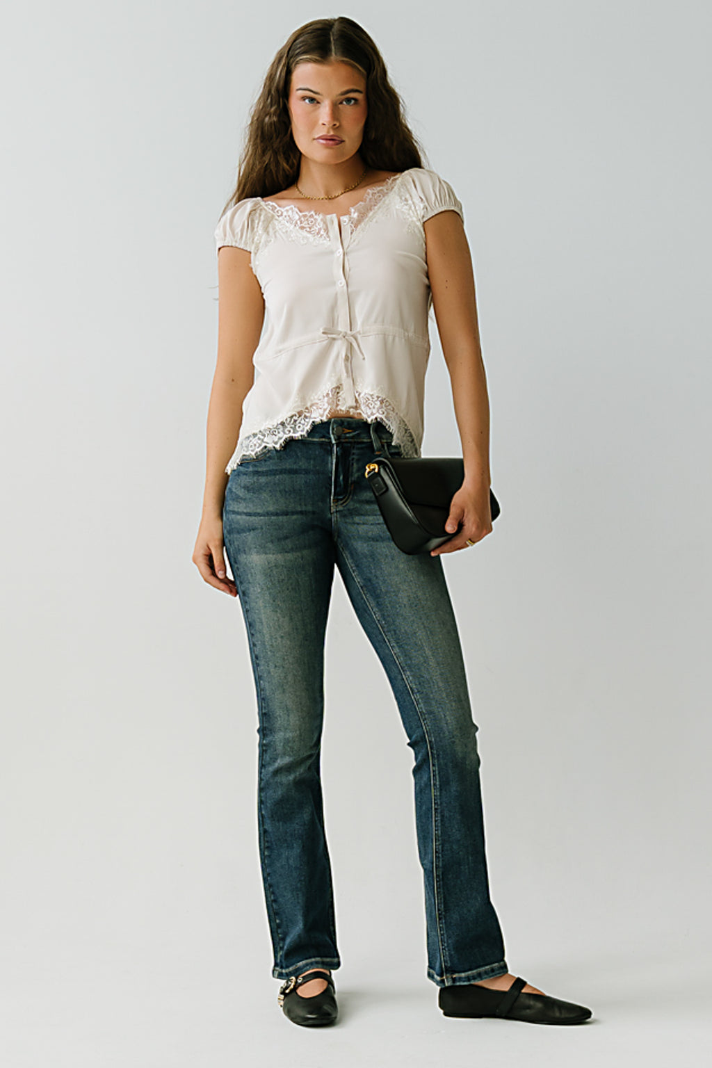 Lana Lace Trim Satin Top in Bone