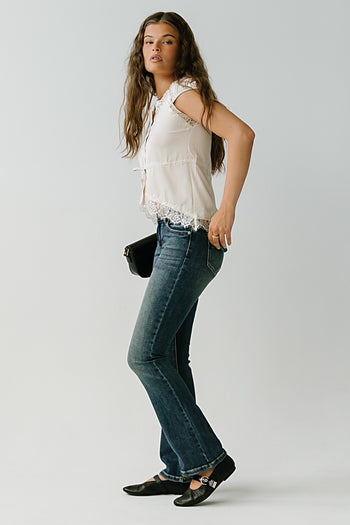 Lana Lace Trim Satin Top in Bone