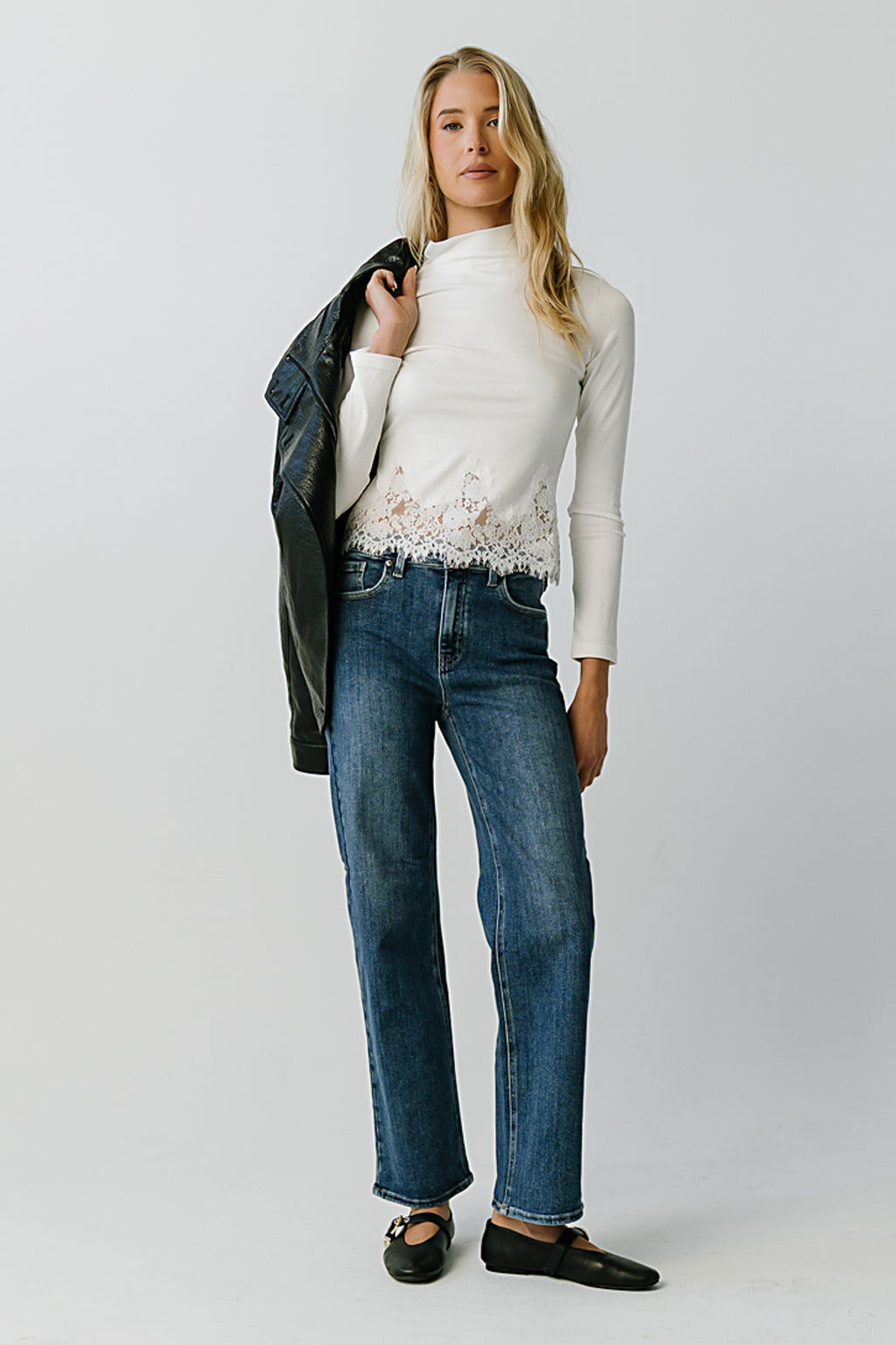 Kesley Lace Mock Neck Top in Ivory