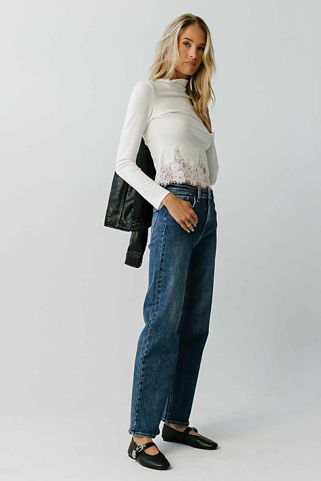 Kesley Lace Mock Neck Top in Ivory