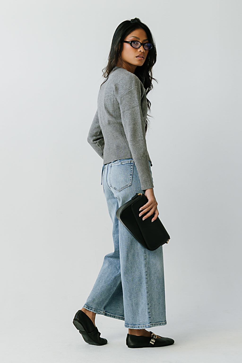 Julia Ribbed Cardigan in Heather Grey