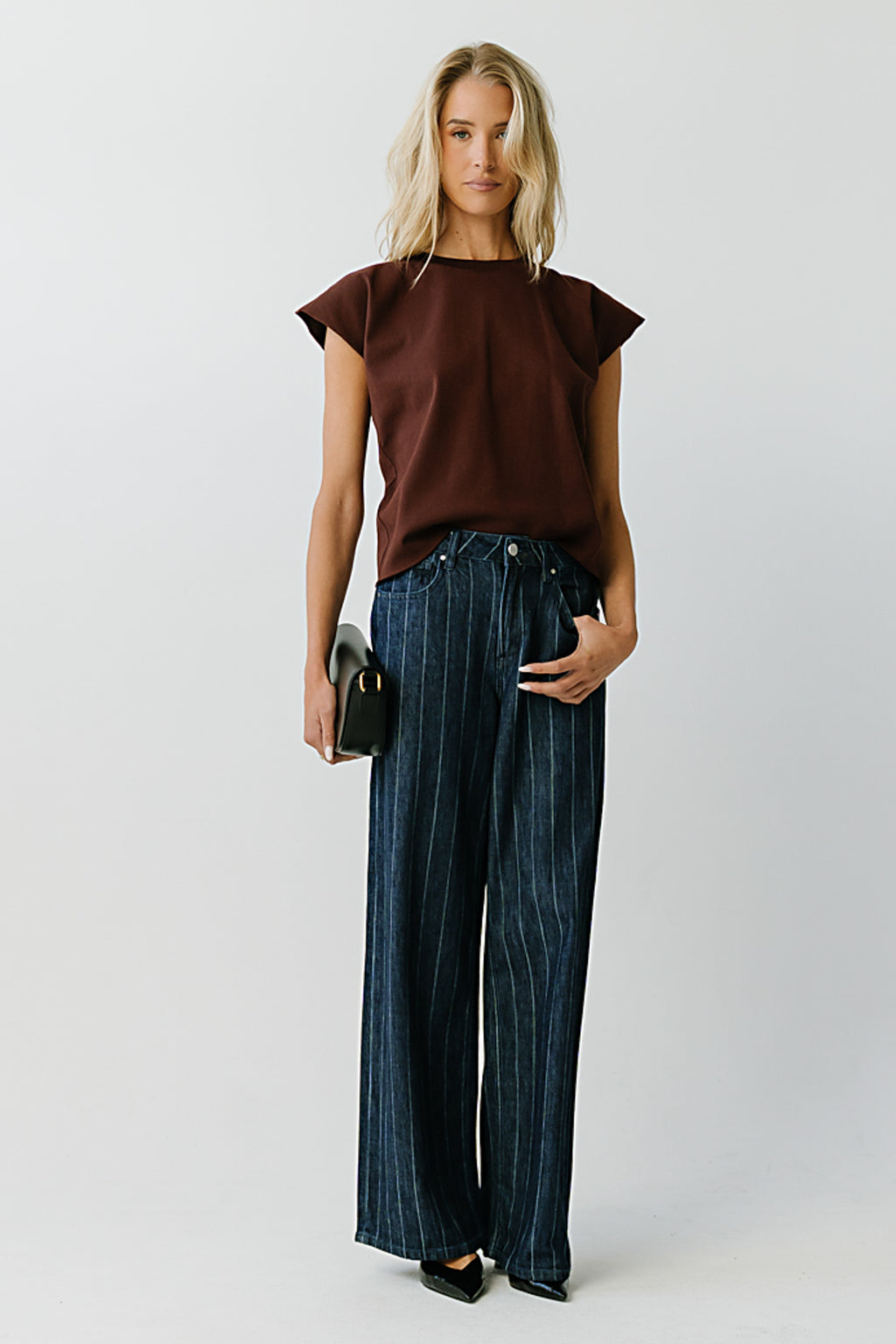 Daniella High Rise Striped Wide Leg Jeans