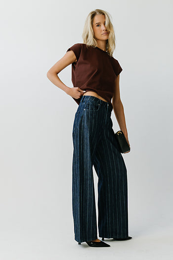 Daniella High Rise Striped Wide Leg Jeans