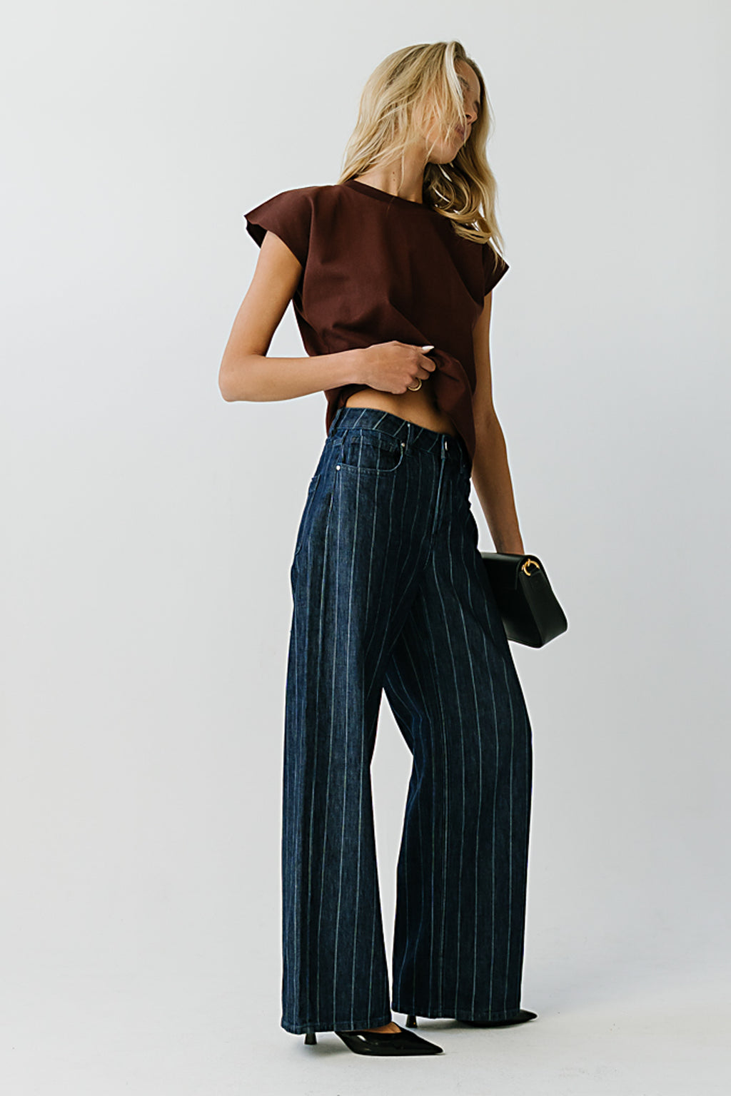 Daniella High Rise Striped Wide Leg Jeans