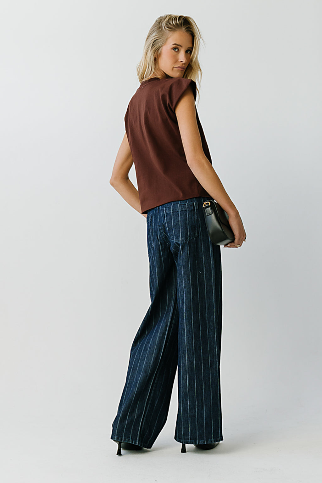 Daniella High Rise Striped Wide Leg Jeans