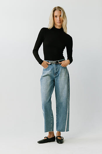 Adeline High Rise Lace Trim Barrel Jeans