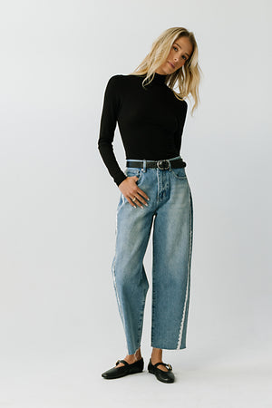 Adeline High Rise Lace Trim Barrel Jeans
