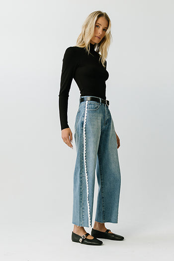 Adeline High Rise Lace Trim Barrel Jeans