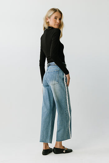 Adeline High Rise Lace Trim Barrel Jeans