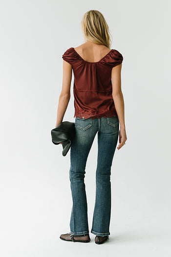 Lana Lace Trim Satin Top in Burgundy