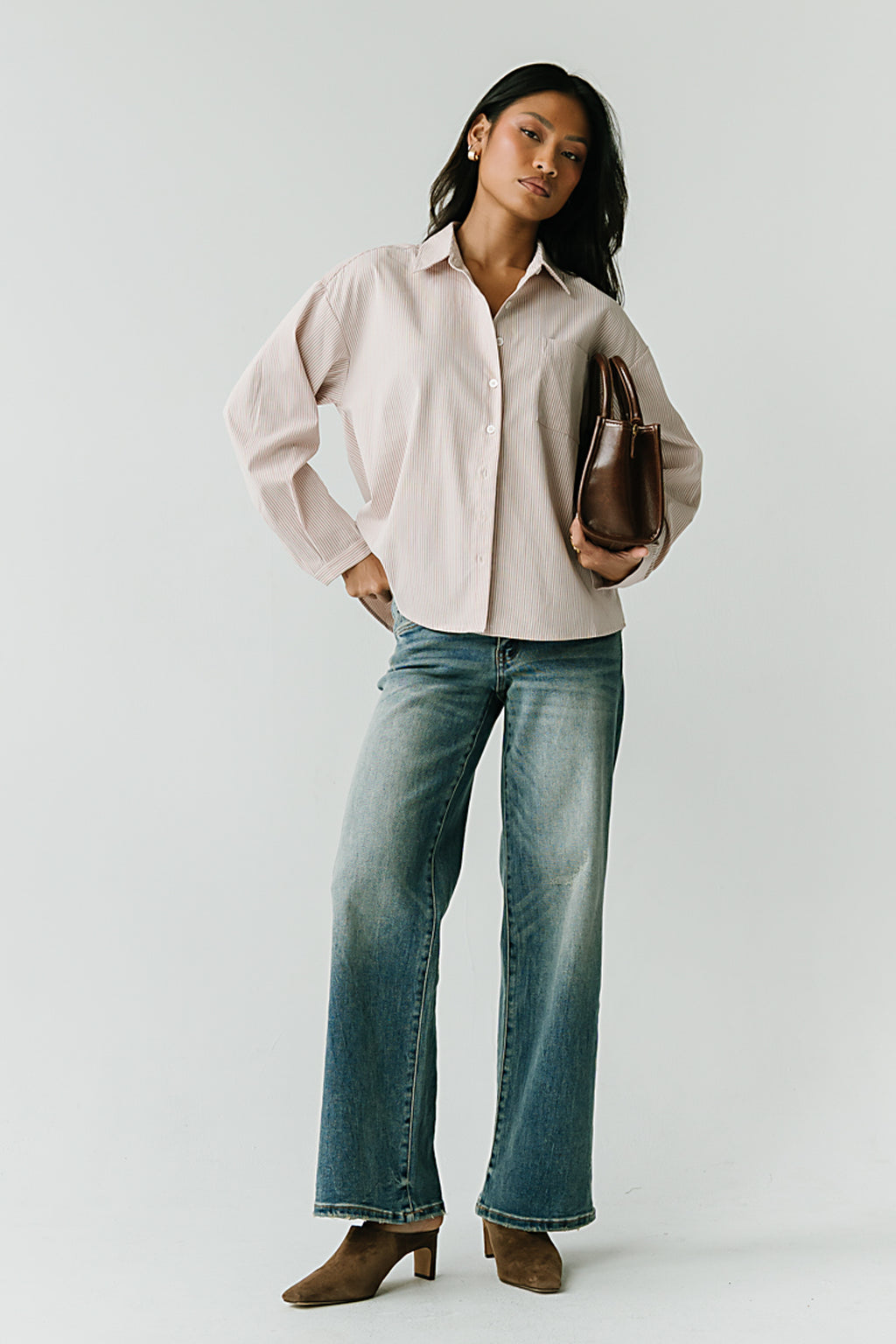 Ruth Striped Button Up in Pink