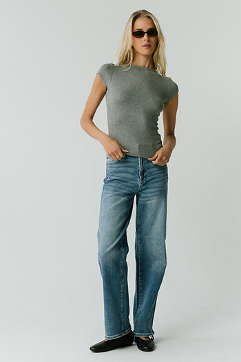 Tiffany Ribbed Tee in Heather Grey