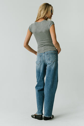 Tiffany Ribbed Tee in Heather Grey