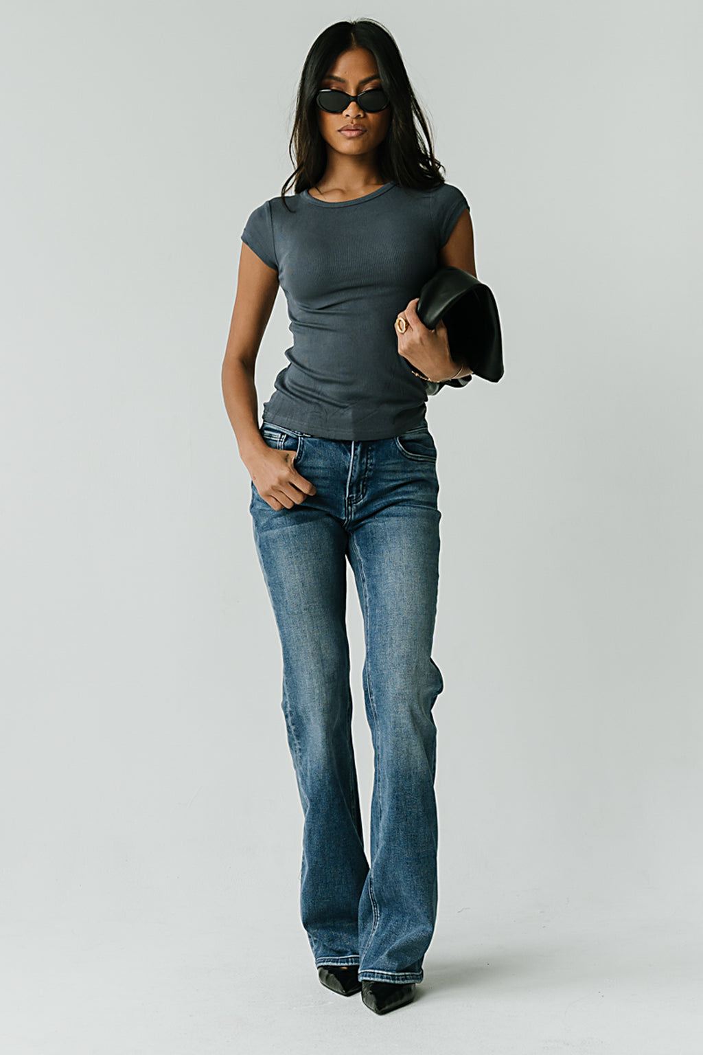 Tiffany Ribbed Tee in Blue