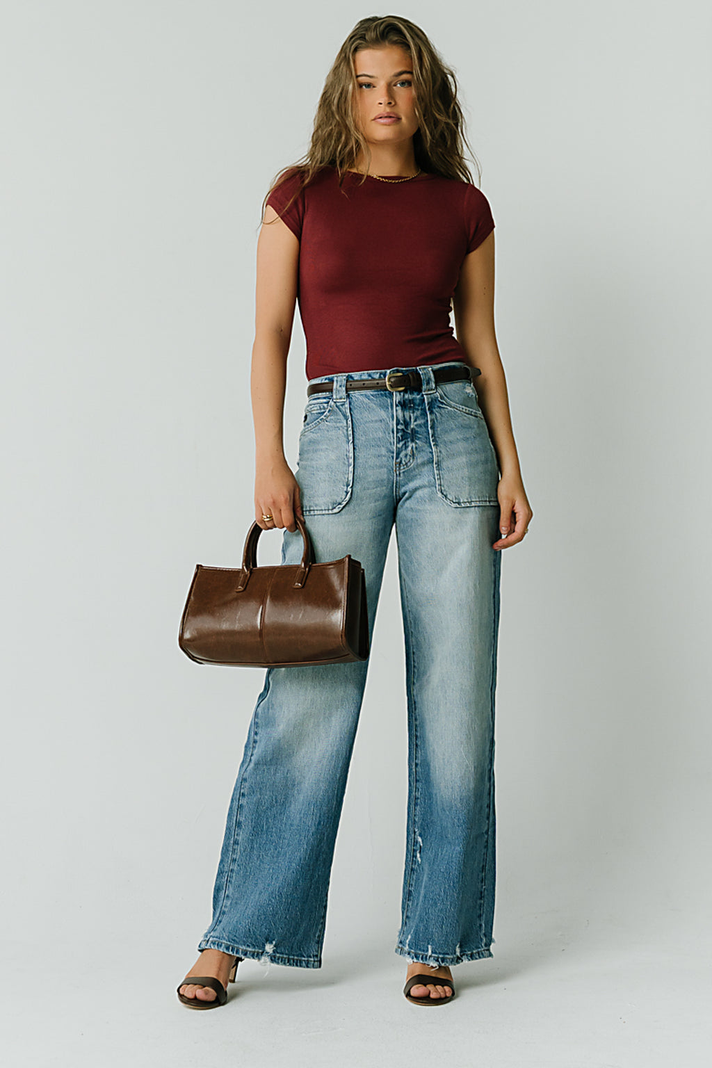 Tiffany Ribbed Tee in Burgundy
